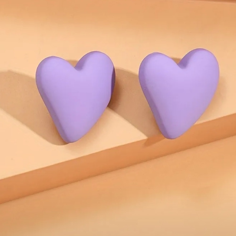 Purple Soft velvet textured Heart Shaped Stud Earrings. All colours in my shop